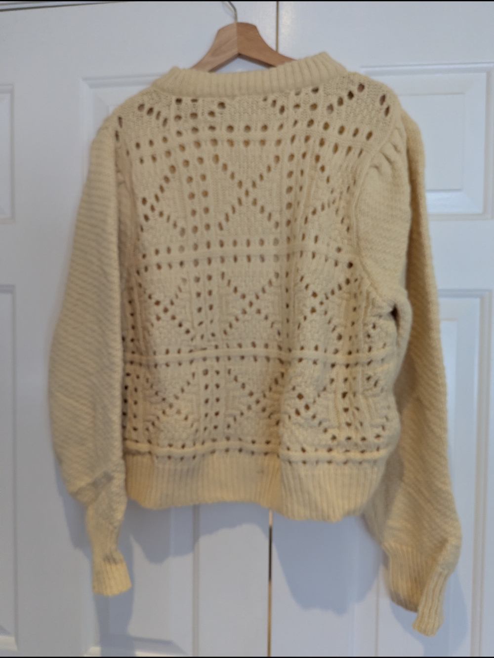 Mango Womens Butter Yellow Crochet Knit Open Work Crewneck Sweater L Oversized M